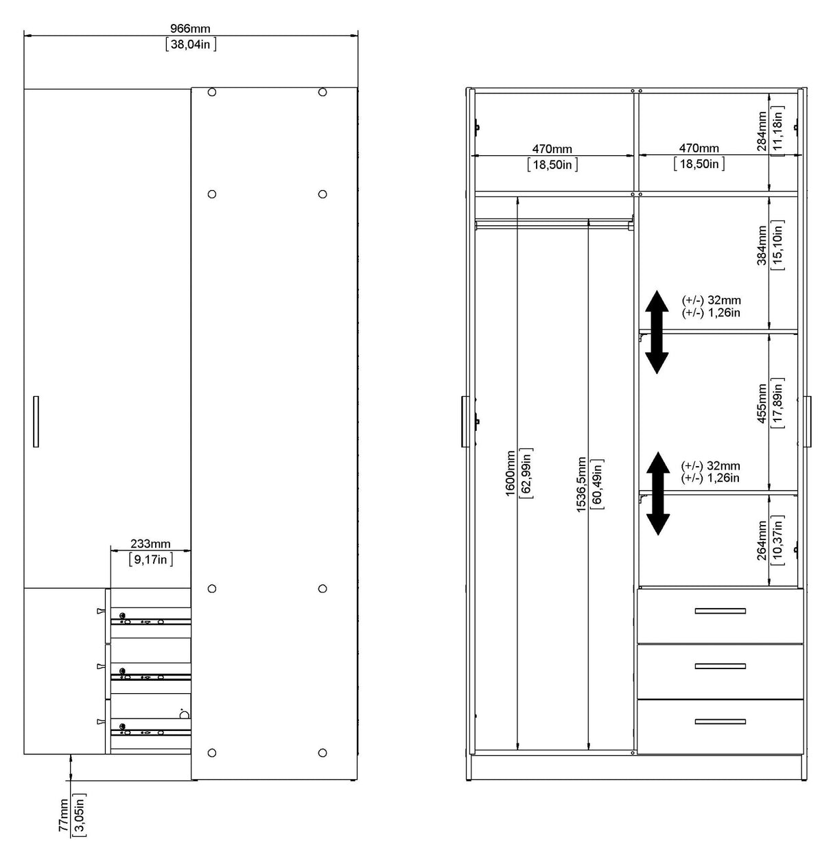 Sprint garderobe 200x98 - hvit