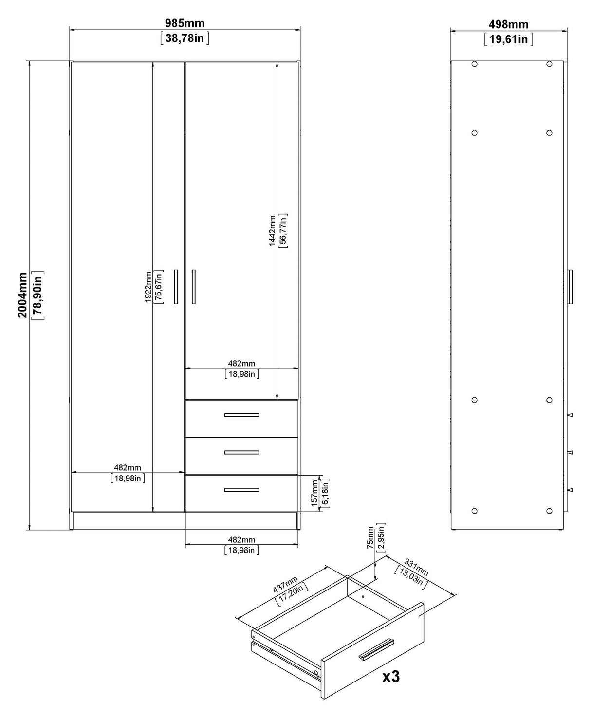 Sprint garderobe, treutseende, B: 98,5