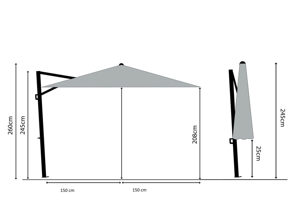 Colmar Parasol 250x250 - Mørk grå