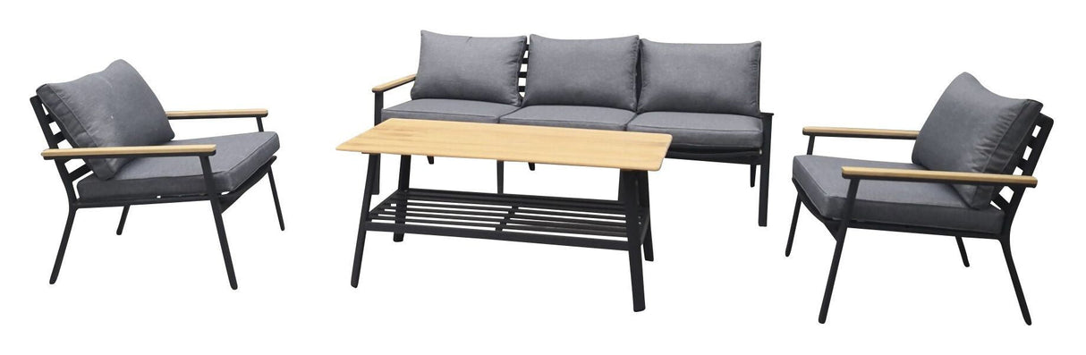 Brasilia Lounge Set, Black Alu/Teak med grå puter