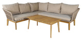 Chania Corner Sofa med bord, Acacia Wood med latte puter