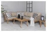 Chania Corner Sofa med bord, Acacia Wood med latte puter