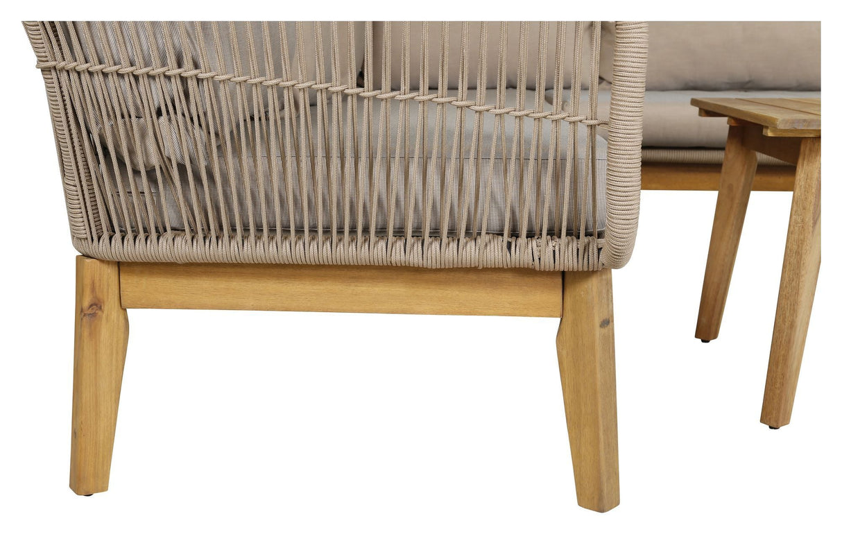 Chania Corner Sofa med bord, Acacia Wood med latte puter