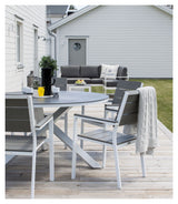 Copacabana, Garden Table Ø140, White Alu/Grey Spray Glass