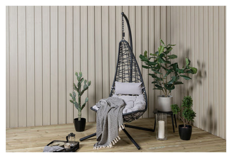 Edinburgh Hanging Chair, Black W. Grå pute