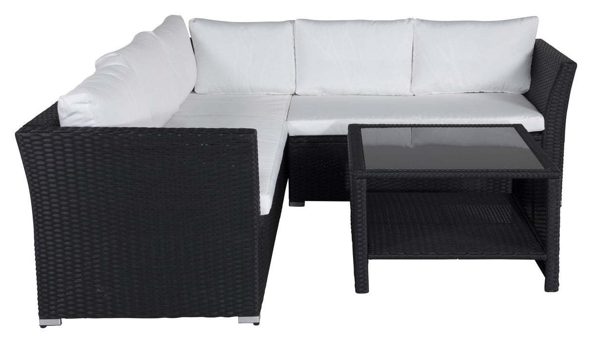 Haiti Lounge Set, svart vevd med hvite puter