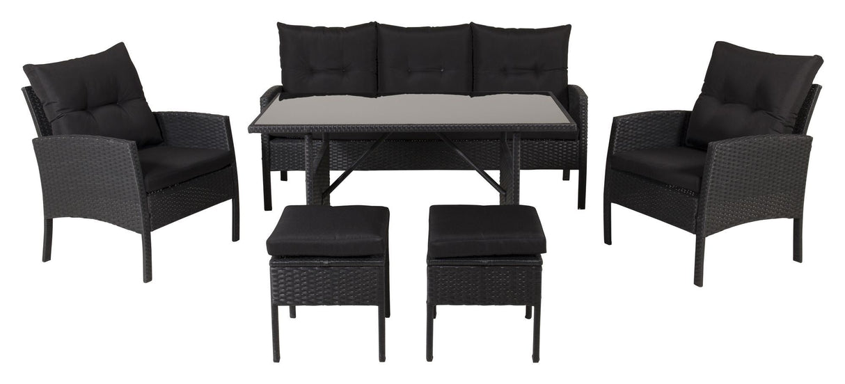 Knock Lounge Set, svart vevd med svarte puter