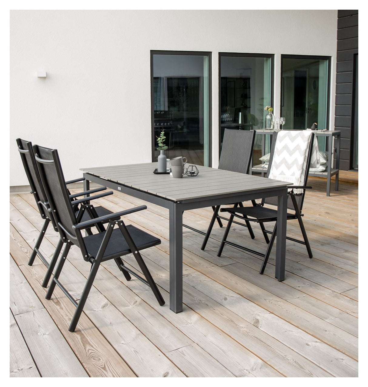 Nivåer Garden Table, 160/240*90, Black Alu/Grey Aintwood