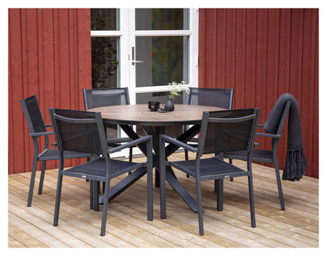 Llama Garden Table Ø140, Black Alu/Brown HPL