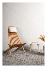 Lounge stol med beige pute - teak