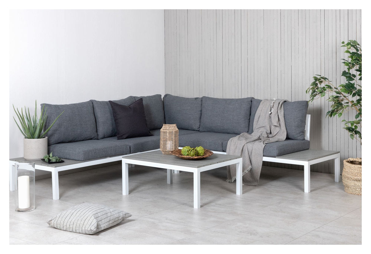 Odense Lounge Set, White Alu w. grå puter