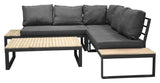 Panama Lounge Bed med bord, svart alu/acacie/grå pute