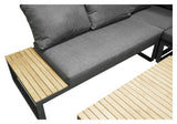 Panama Lounge Bed med bord, svart alu/acacie/grå pute