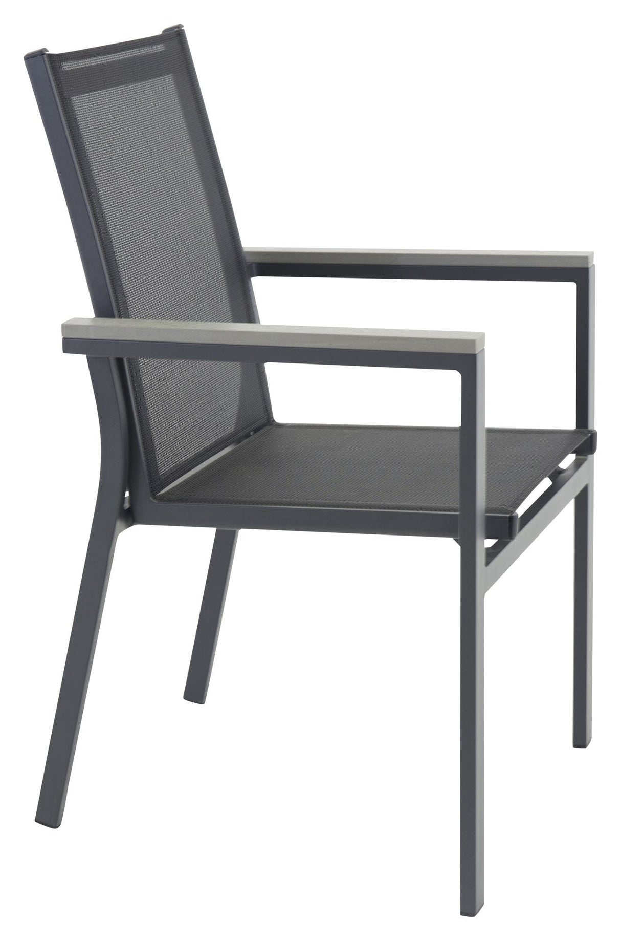 Parma Garden Chair, Stackable, Black Alu/Black Texiles/Grey Aintwood