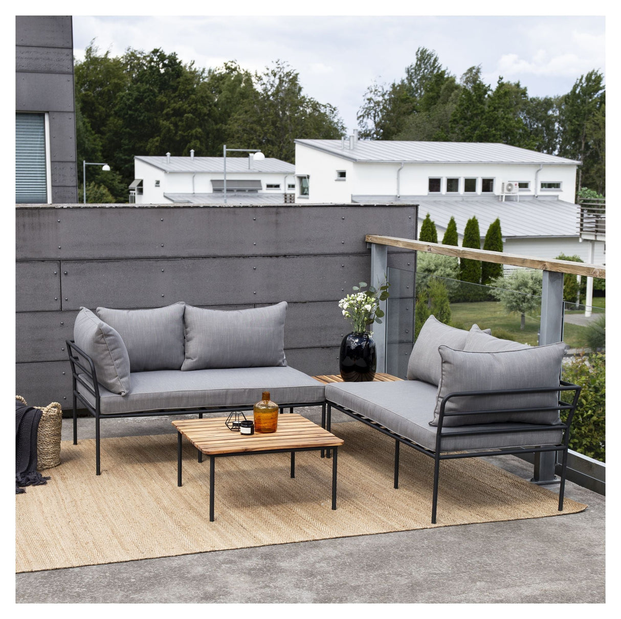 Penh Balcony Corner Sofa, Black/Acacie