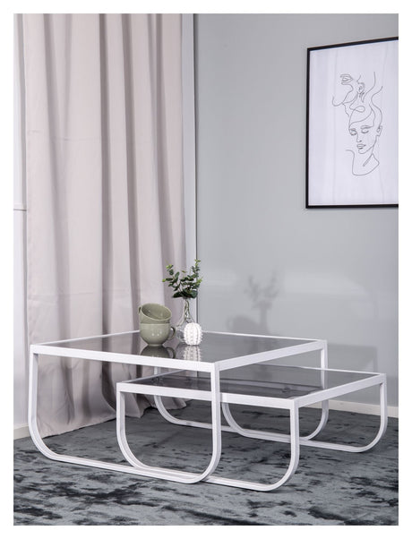 Rocker -salongbord - Smoky Grey Glass Top/White, 80x80