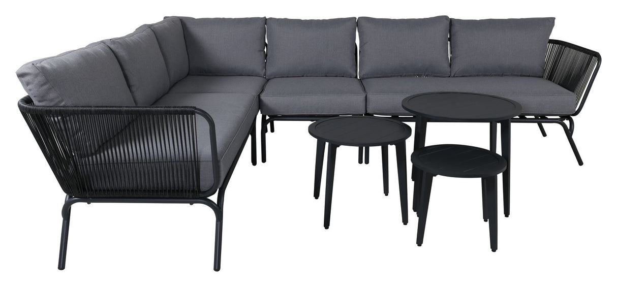 Roxo Lounge Set, svart med grå puter