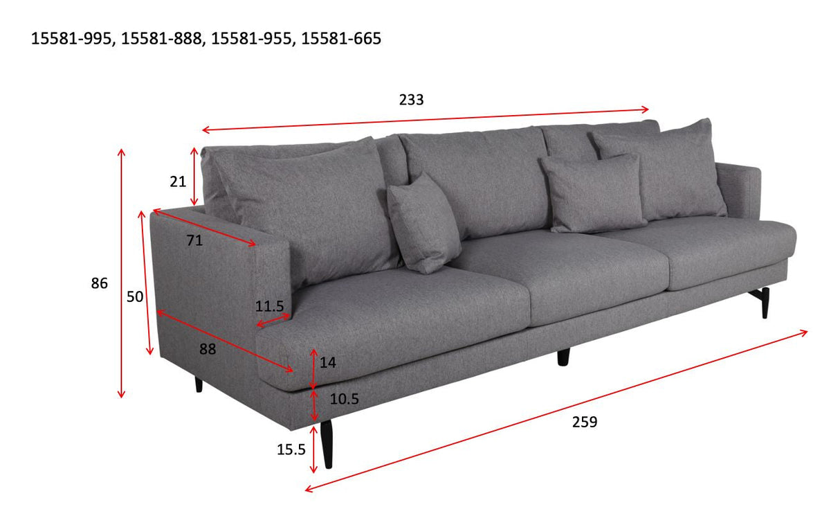 Sofia 3-personer. Sofa, grått stoff