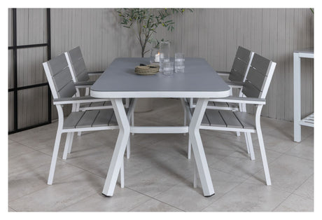 Virya Garden Table, White Alu w. Grå glass, 160x90