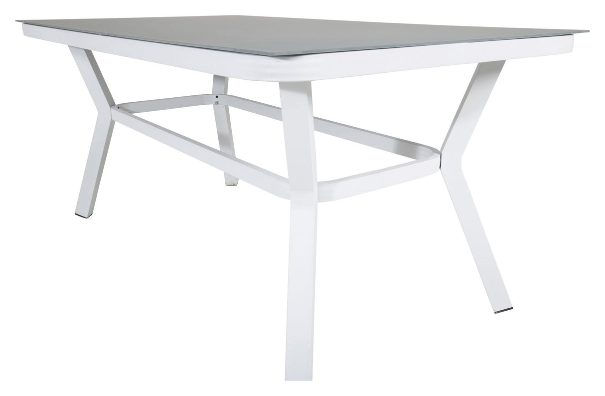 Virya Garden Table, White Alu w. Grå glass, 160x90