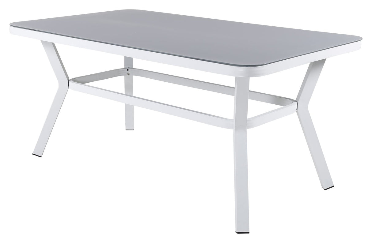 Virya Garden Table, White Alu w. Grå glass, 160x90