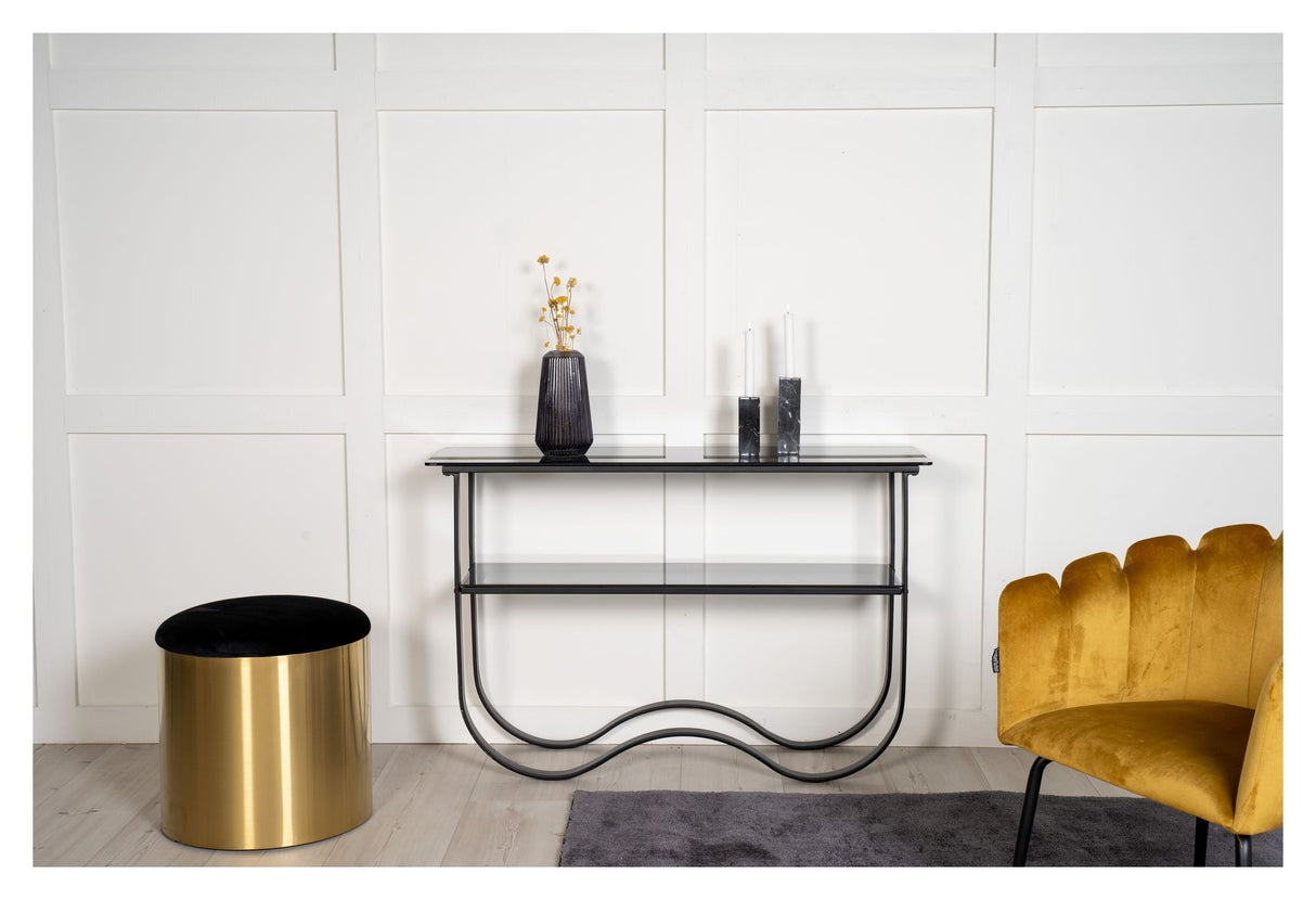 Wavy Side Table - Black Glass Top, 117x33.5