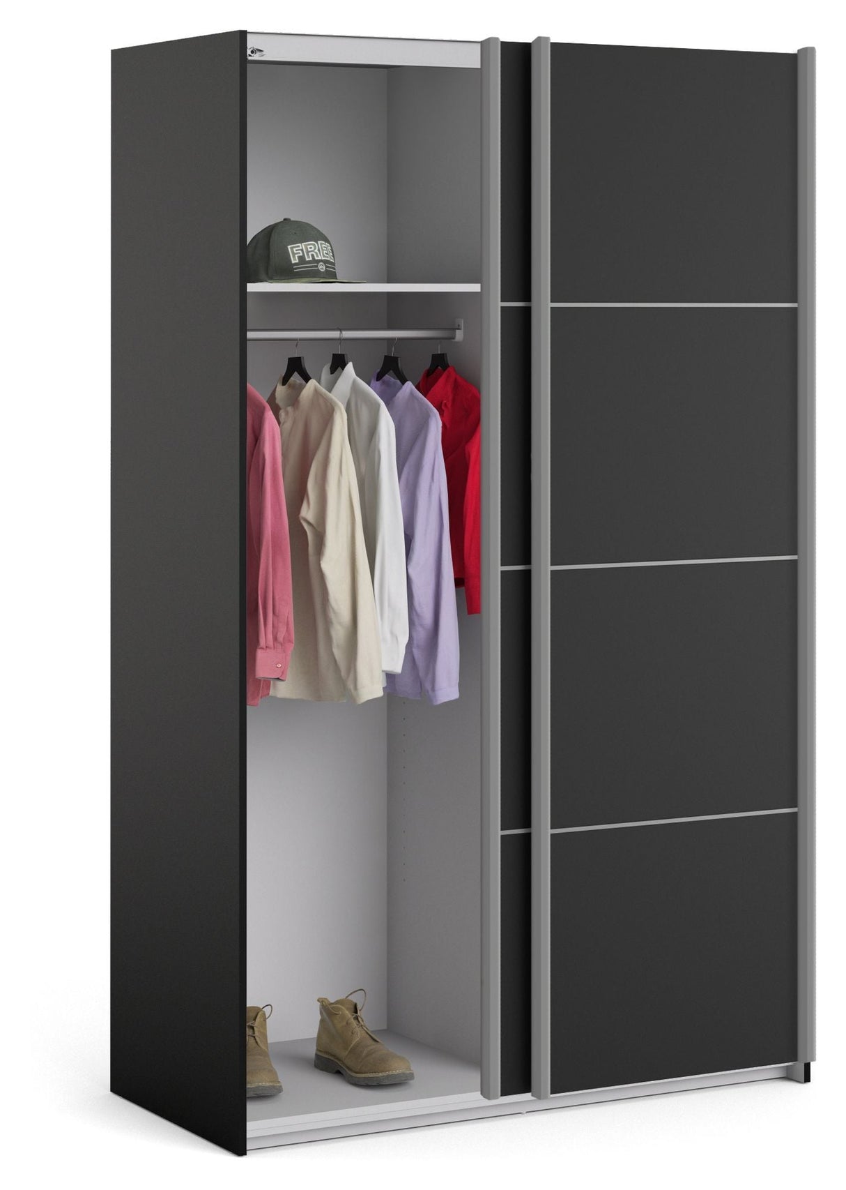 Verona garderobe w. Skyvedører 8 paneler - Mat Black B: 122