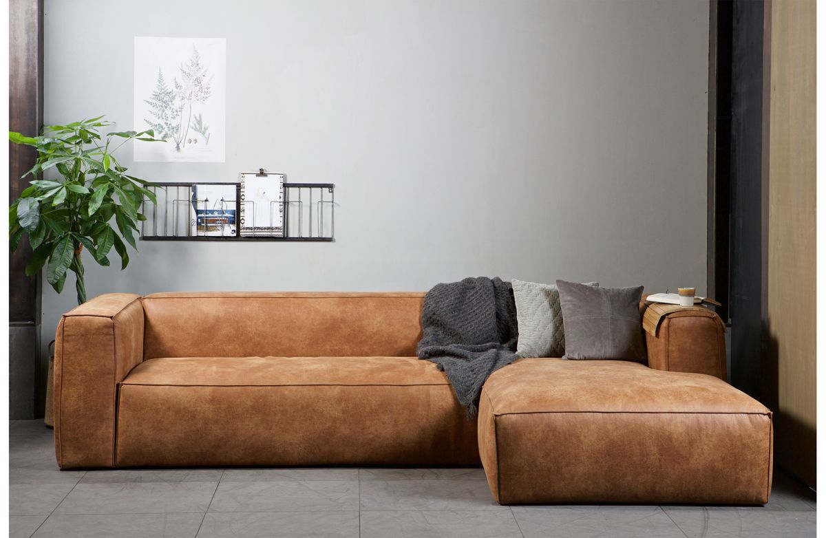 Woood Bean Corner Sofa i Eco-Leather Right-Oncing, Cognac