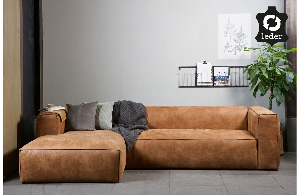 Woood Bean 3-PERS. Sofa i Eco-Leather venstre vendt, Cognac