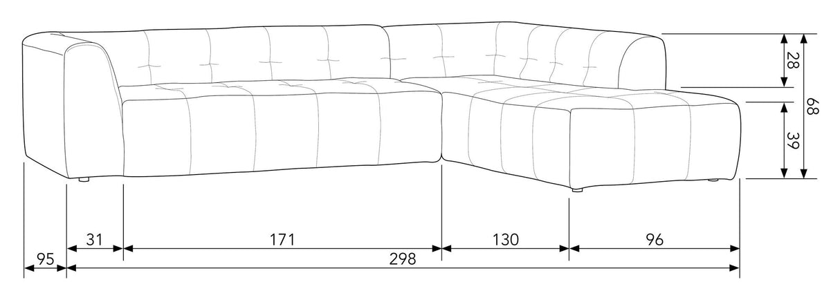 Woood Grid-sofa med høyre vending sjesel lang, mørk grå