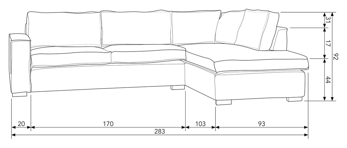 Woood Hajo sofa med høyre vending sjesel lang, brun melange