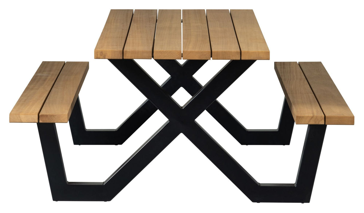 Woood Tablo Table/Bench Set with X -Pins - Wood/Metal, 210x145