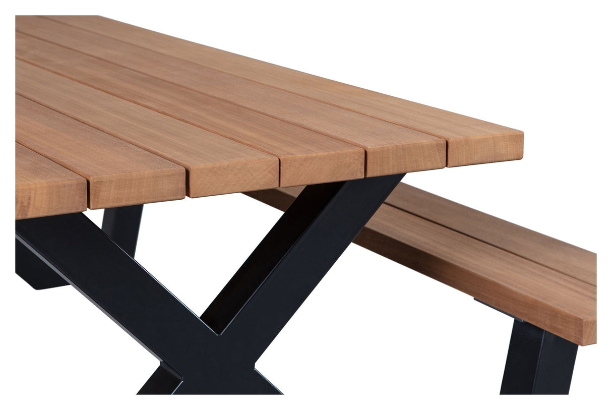 Woood Tablo Table/Bench Set with X -Pins - Wood/Metal, 210x145