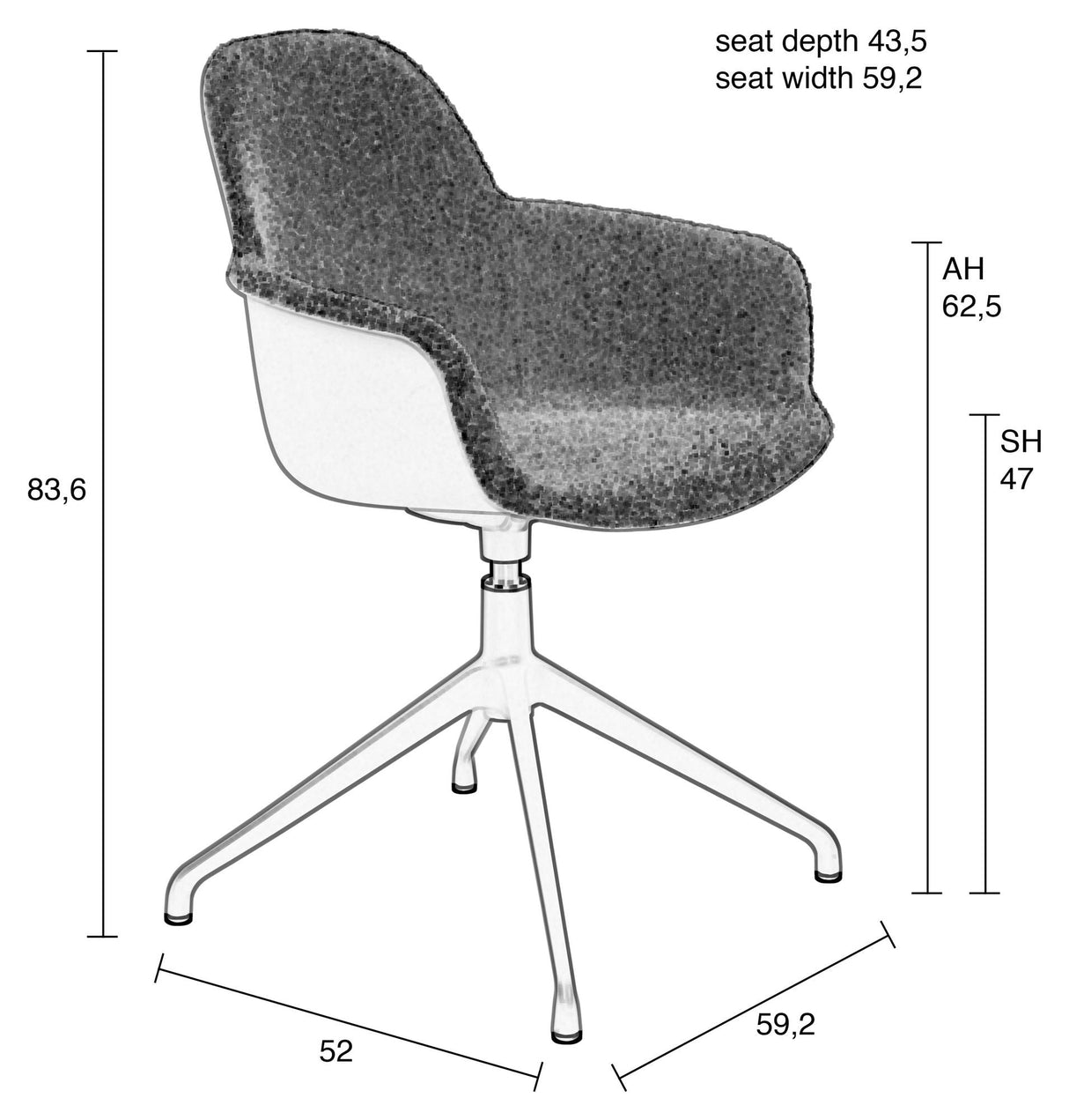 Albert Kuip Dining Chair with Armrests/Swivel Foot, White