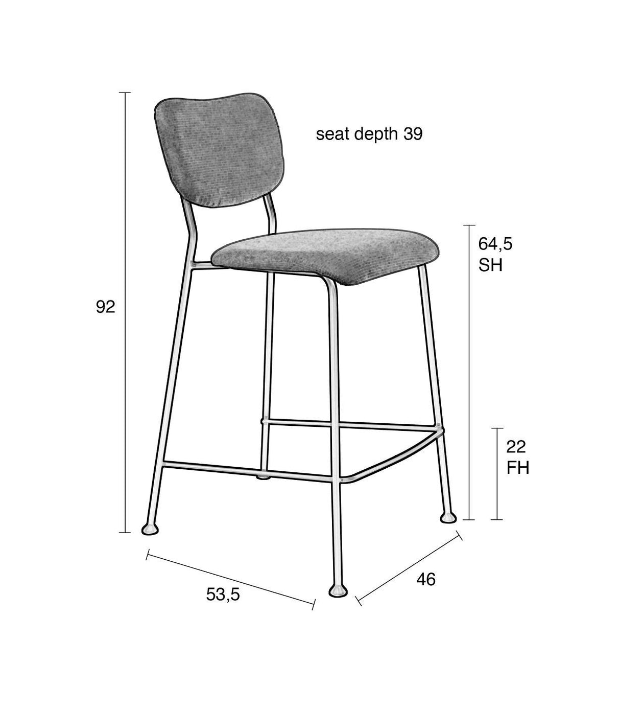 Zuiver Benson Bar Stool - Green, SH: 64.5cm