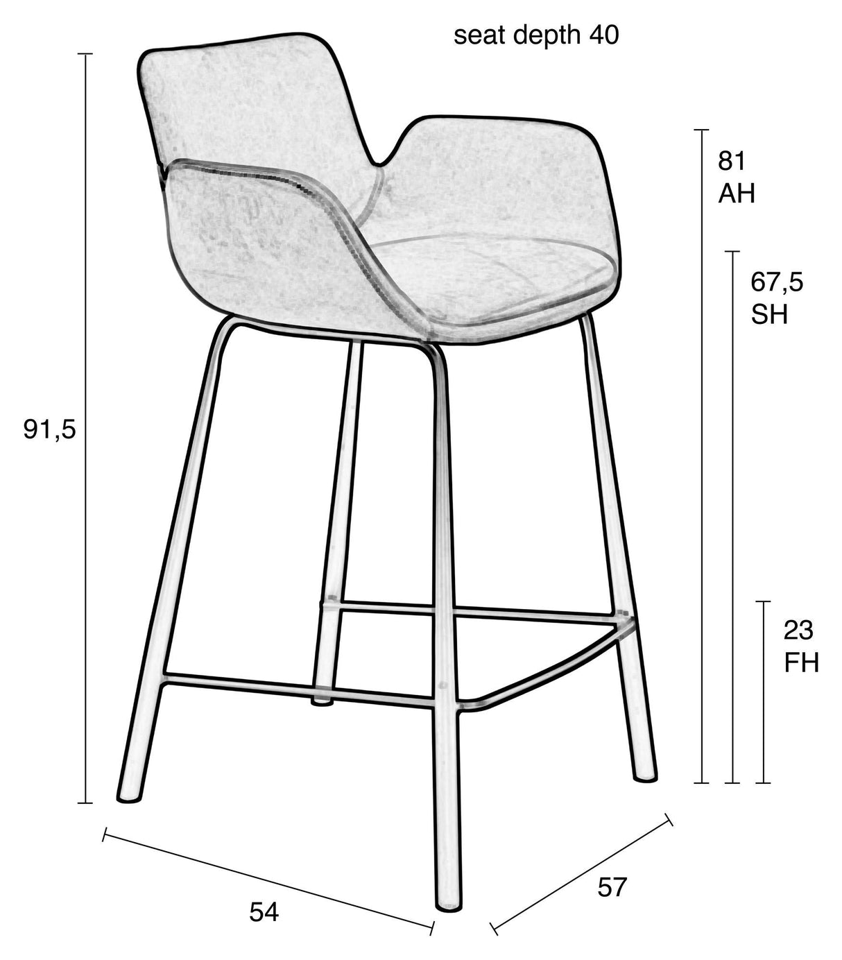 Zuiver Brit Bar Stool - Brown Leatherette, SH: 67,5cm