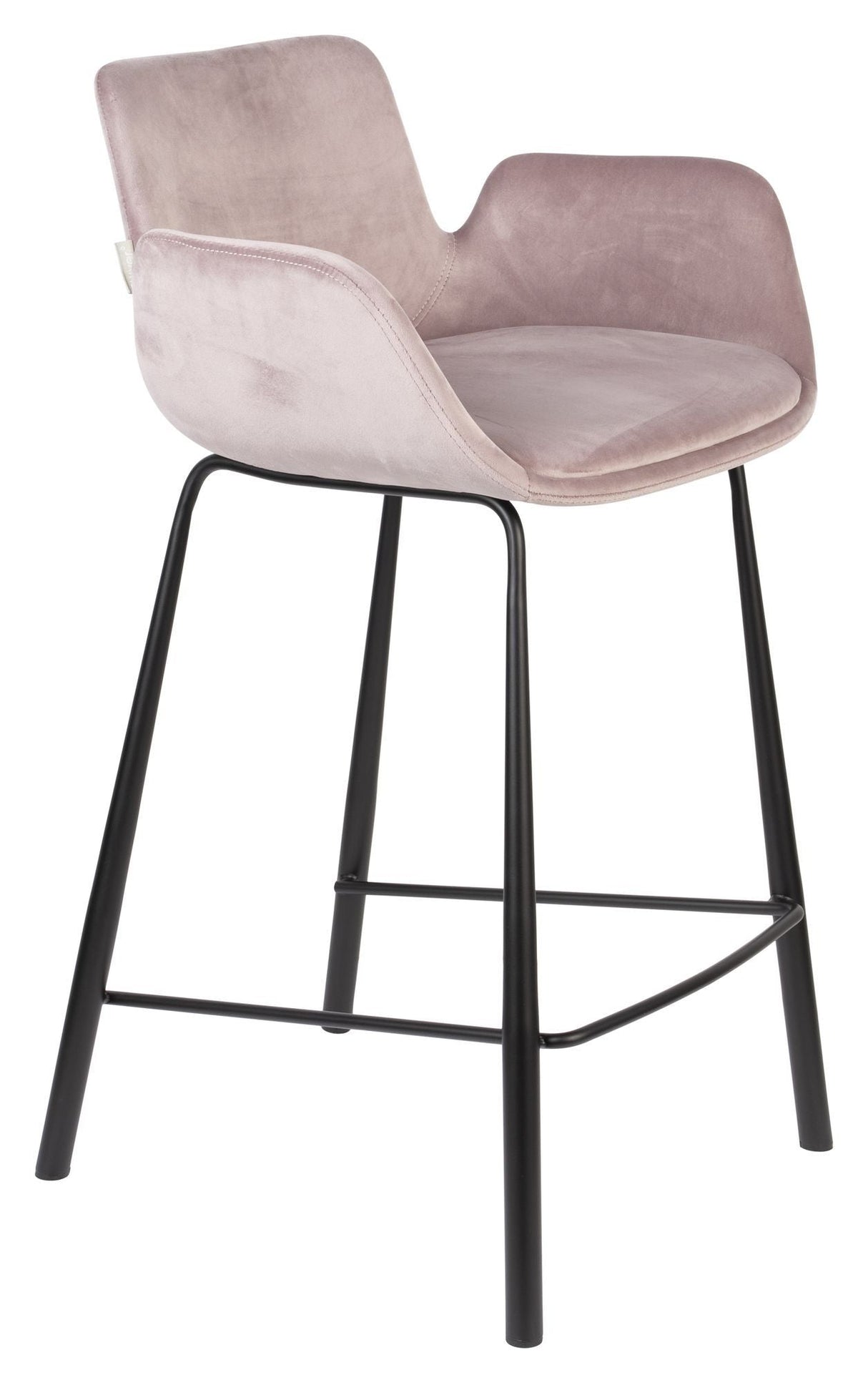 Zuiver Brit Bar Stool - Pink Velour, SH: 67,5cm