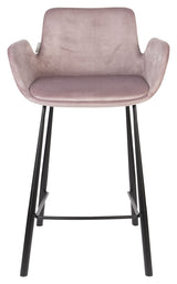 Zuiver Brit Bar Stool - Pink Velour, SH: 67,5cm