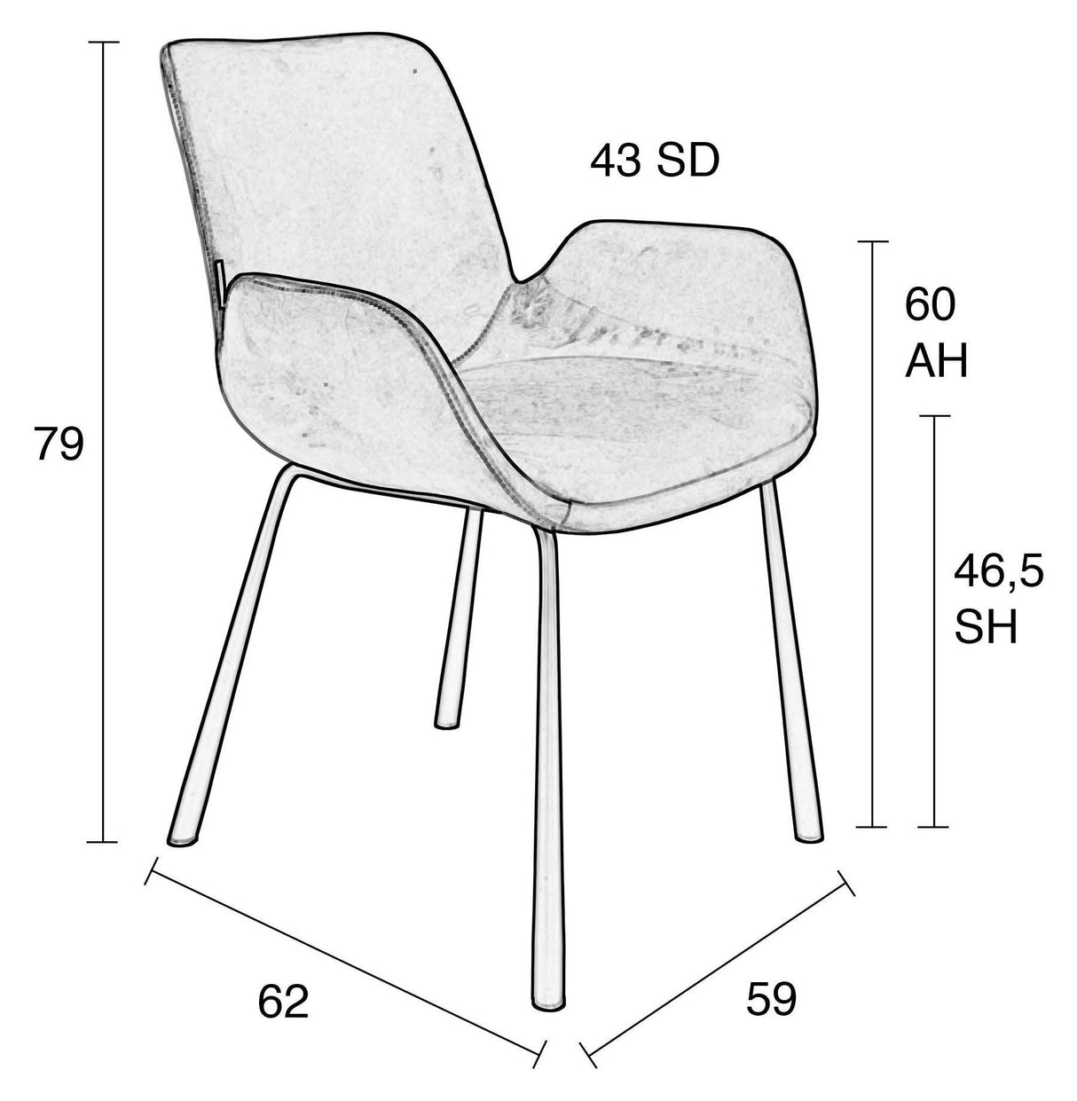 Zuiver Brit LL Dining Chair - Svart