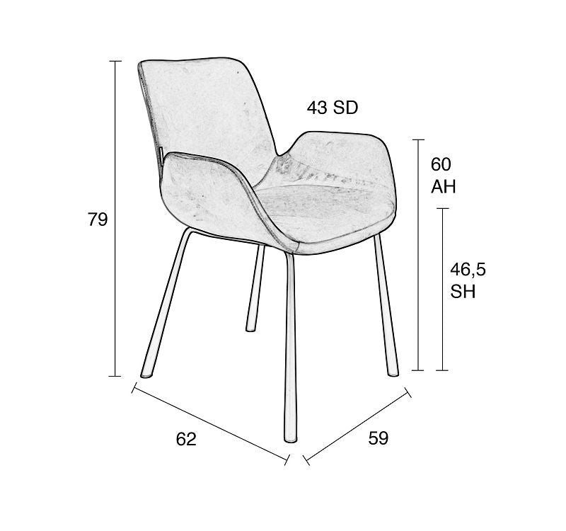 Zuiver Brit Dining Chair m/armlener - Bensin