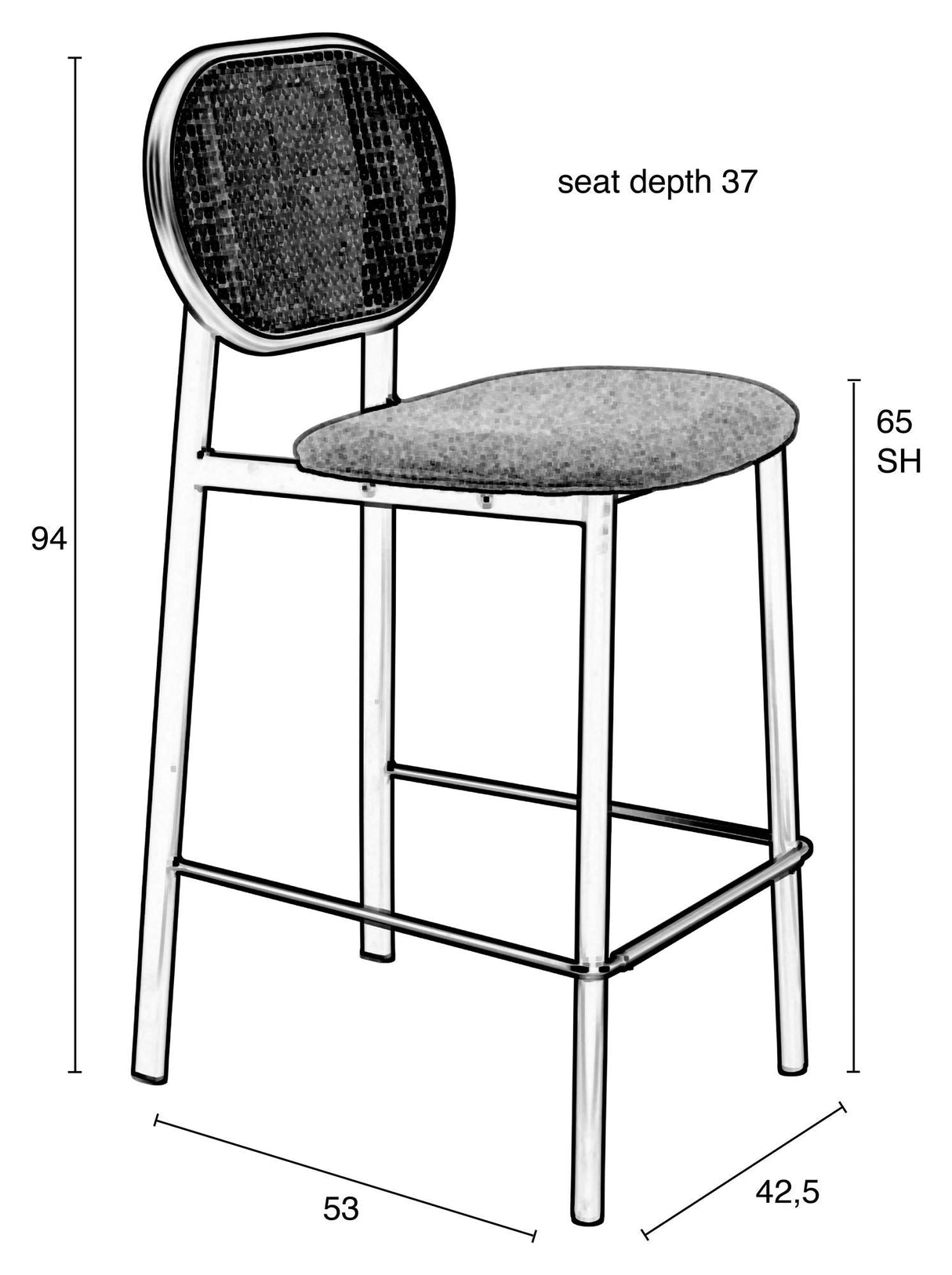 Zuiver Spike Bar Stool - Gray/Nature, SH: 65cm